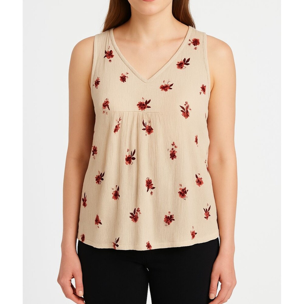 Sonoma‎ Goods for Life Women’s Sleeveless Floral Top Beige Red Petite XL Rayon